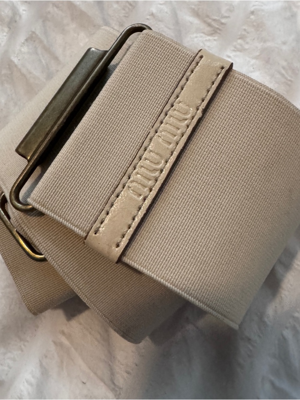 Miu Miu Cream/white wide elastic stretch belt